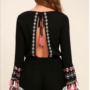 LuLu’s Hiatus black embroidered long sleeve romper